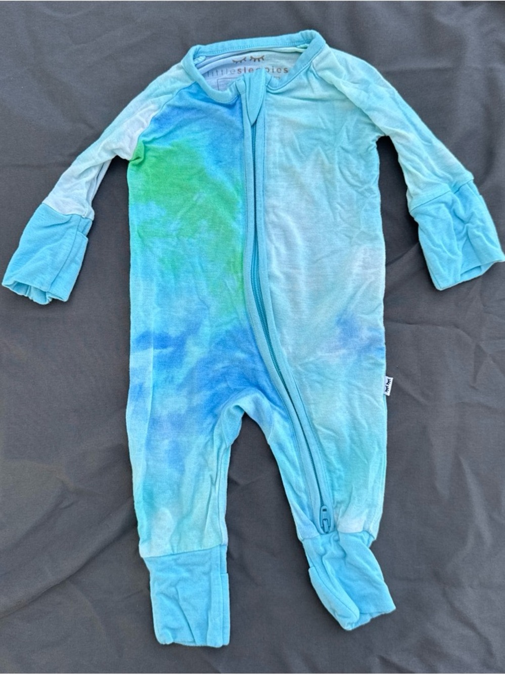 Little Sleepies Blue and Green Tie-Dye Footed One-Piece